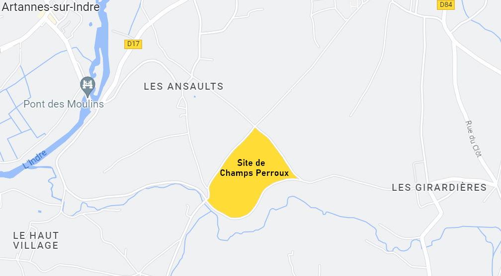 situation site de Champs-Perroux dans la commune d'Artannes sur Indre